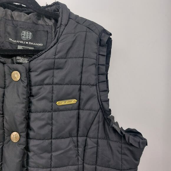 Vtg Makaveli Branded Black Vest Black Puff Size 3X Distroyed - Picture 9 of 16